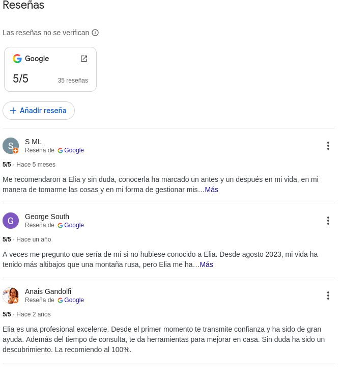Reseñas Centro Mejora/ Elia Ruiz Psicóloga